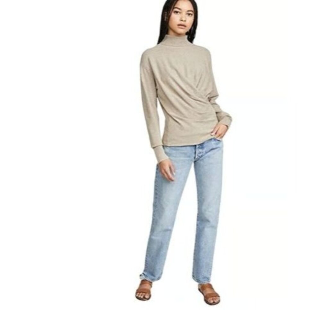 Brochu Walker Sabi Wrap Turtleneck Sweater in Fawn Beige Melange XS